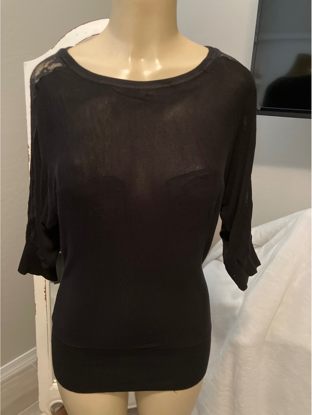 White House Black Market Lace Detail Knit Top Medium #2022